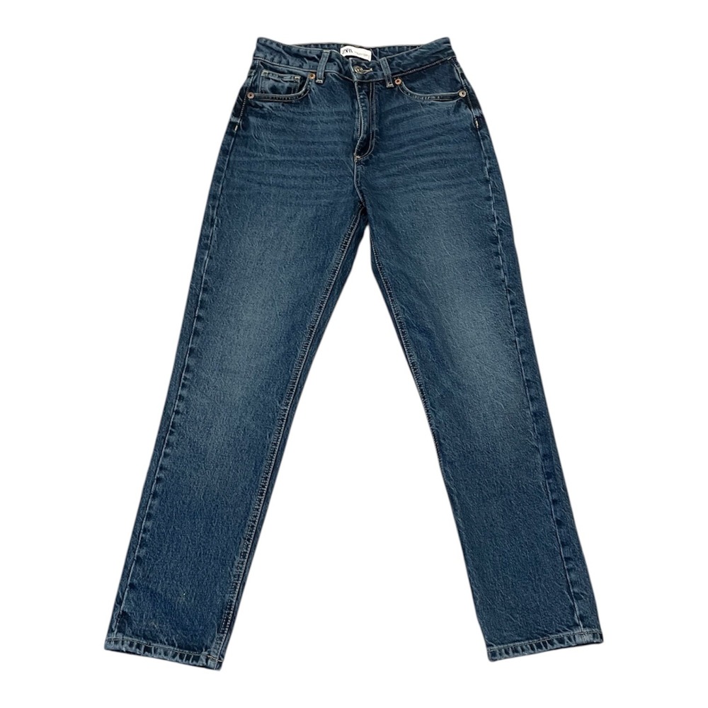 Zara Womens High Waisted Straight Leg Jeans‎ Blue Medium Wash Denim Size 4